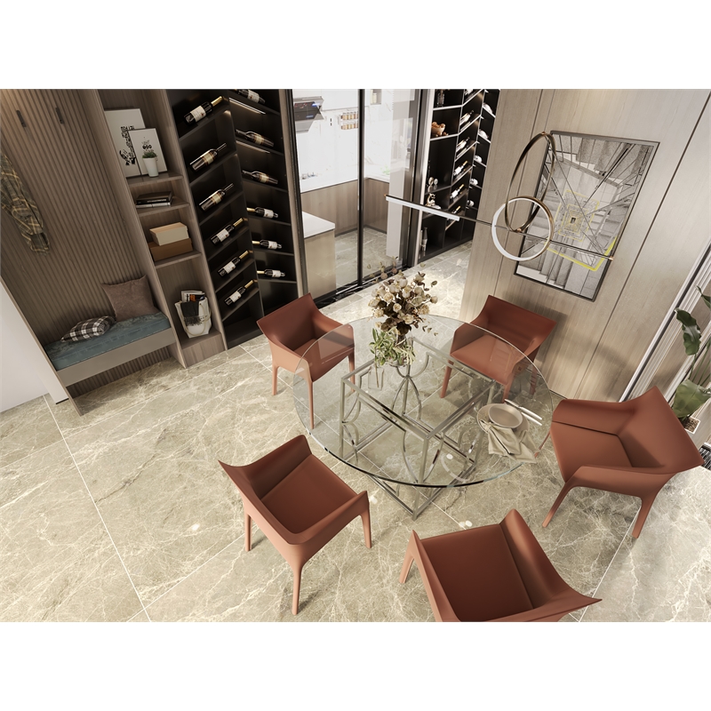 Eden Home Modern Round Metal Dining Table in High Polish Silver Finish