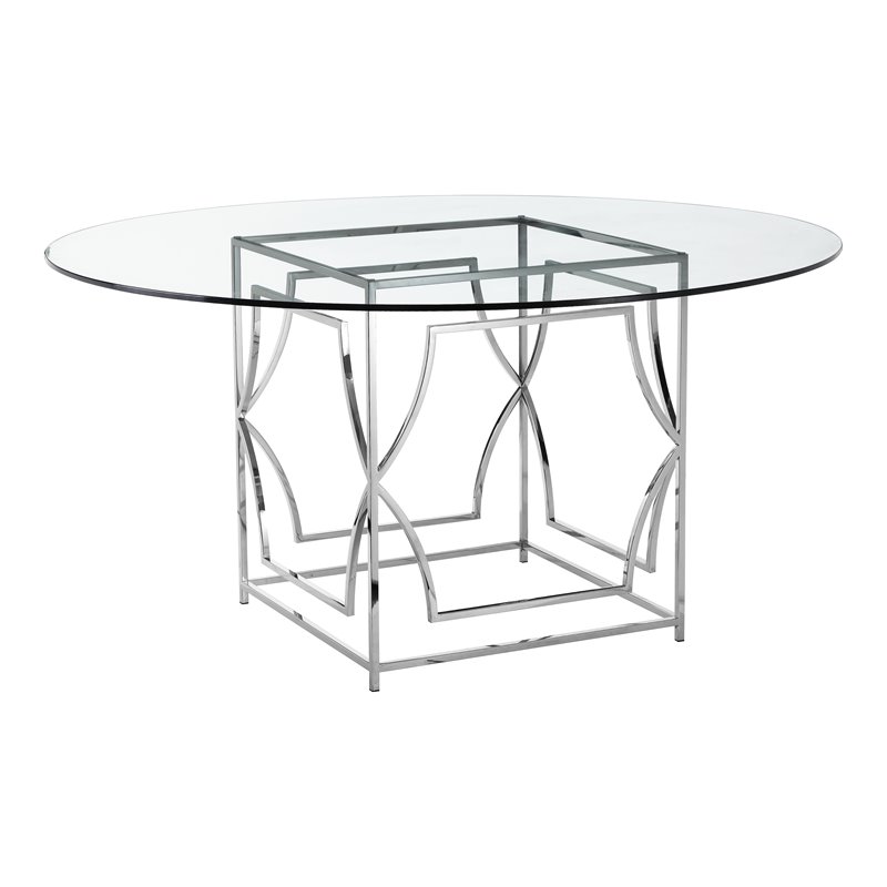 Eden Home Modern Round Metal Dining Table in High Polish Silver Finish