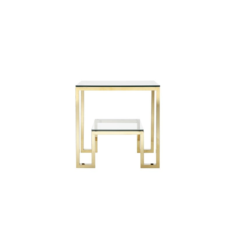 Eden Home Modern Metal and Glass Side Table in High Polish Gold Finish