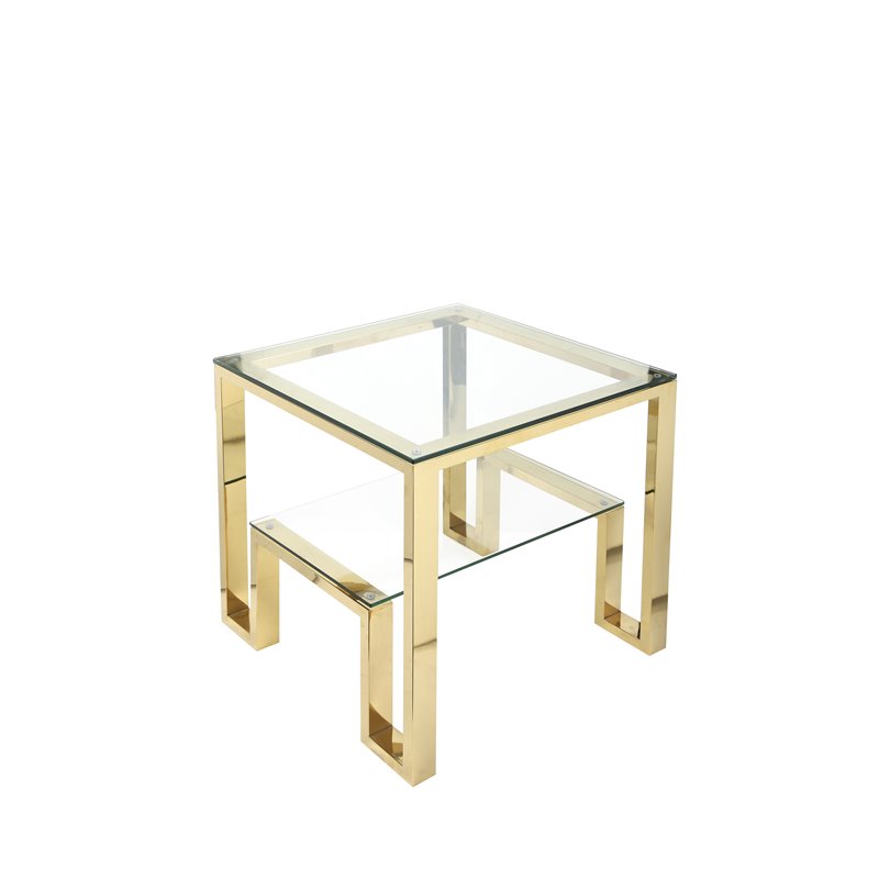 Eden Home Modern Metal and Glass Side Table in High Polish Gold Finish