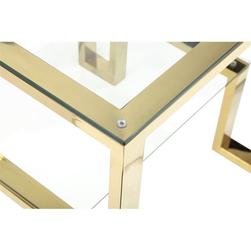 Eden Home Modern Metal and Glass Side Table in High Polish Gold Finish