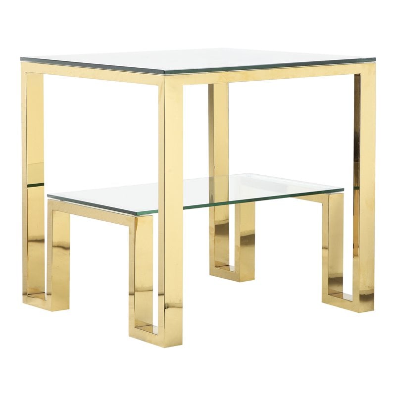 Eden Home Modern Metal and Glass Side Table in High Polish Gold Finish