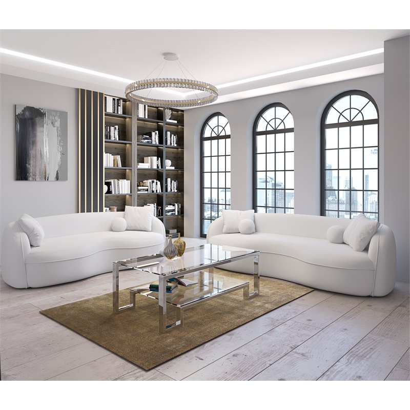 Eden Home Modern Metal-Glass Coffee Table in High Polish Silver Finish