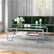 Eden Home Modern Metal-Glass Coffee Table in High Polish Silver Finish
