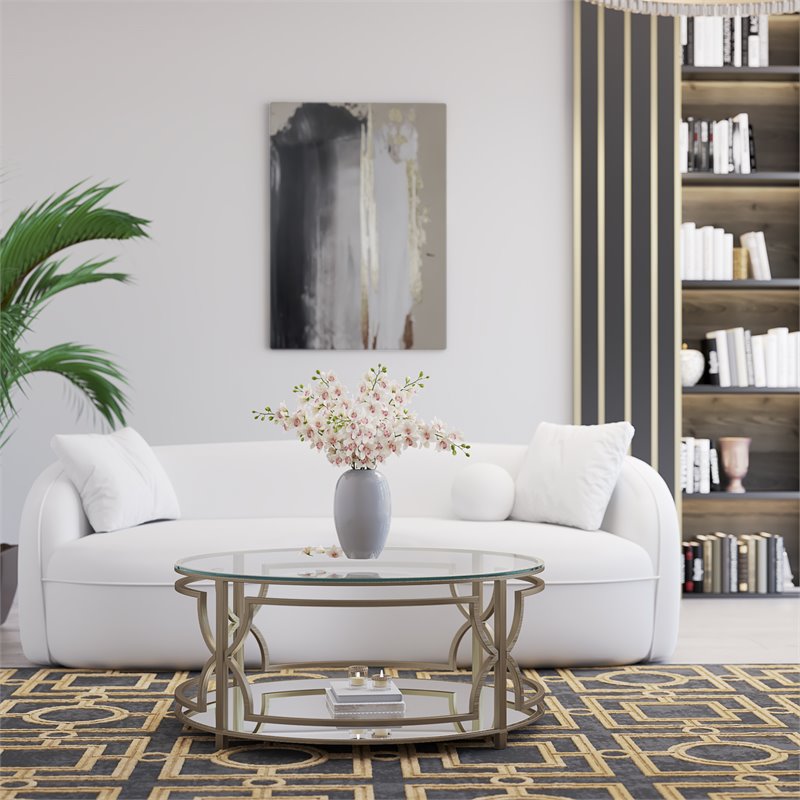 Eden Home Modern Round Metal-Glass Coffee Table in Brushed Brass Finish