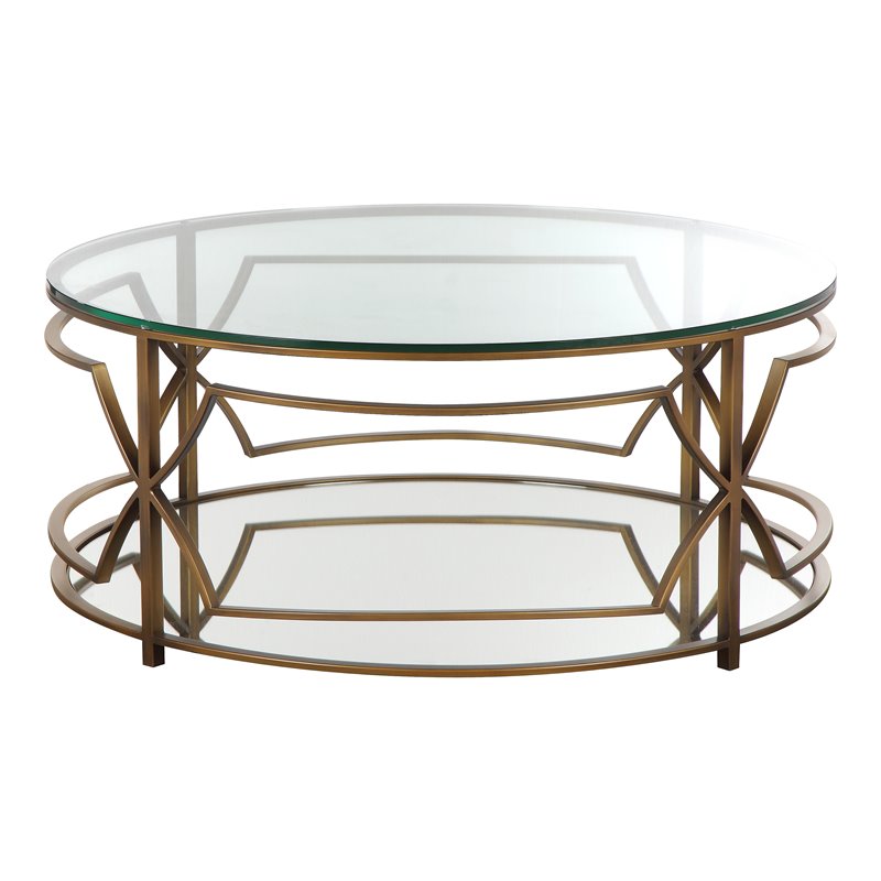Eden Home Modern Round Metal-Glass Coffee Table in Brushed Brass Finish