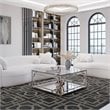 Eden Home Modern Square Metal-Glass Coffee Table in Polish Silver Finish