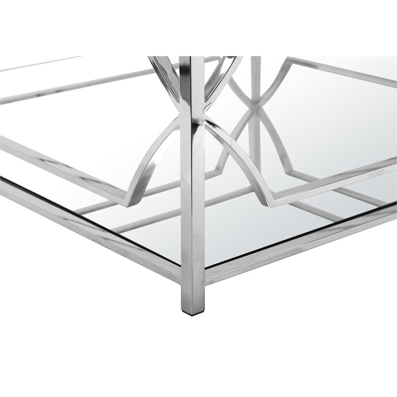 Eden Home Modern Square Metal-Glass Coffee Table in Polish Silver Finish