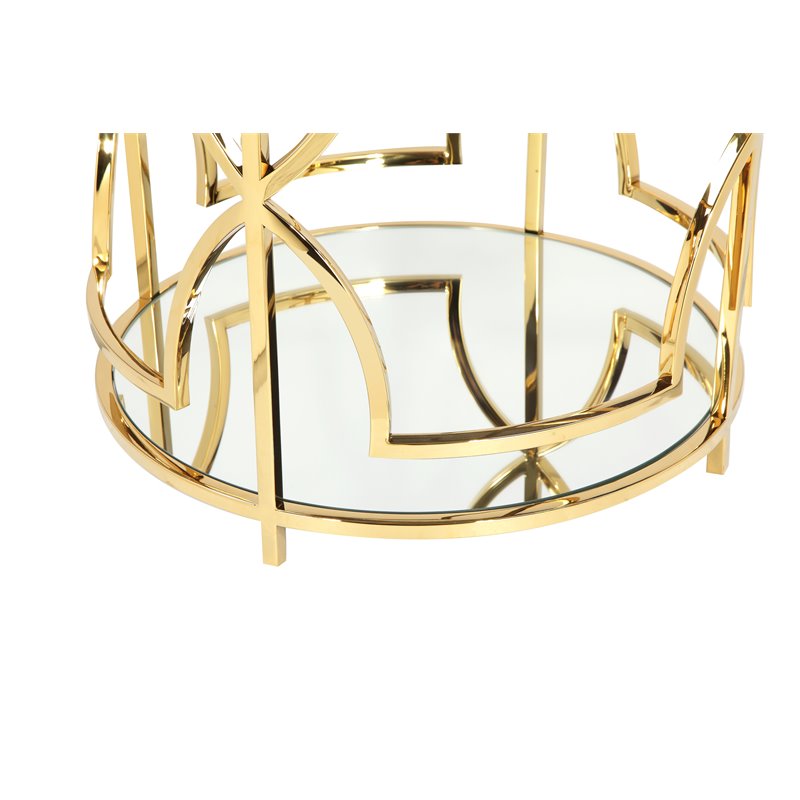 Eden Home Modern Round Metal-Glass Side Table in High Polish Gold Finish