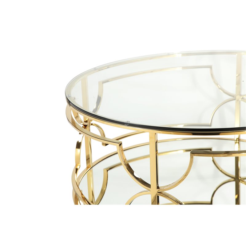 Eden Home Modern Round Metal-Glass Side Table in High Polish Gold Finish