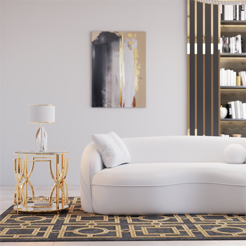 Eden Home Modern Round Metal-Glass Side Table in High Polish Gold Finish