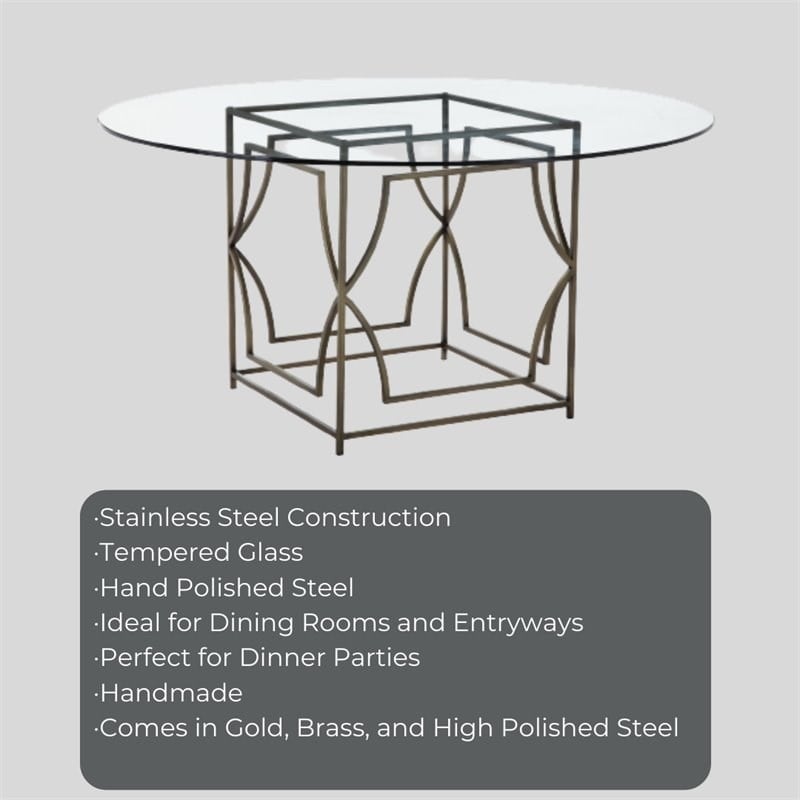 Eden Home Modern Round Modern Metal Dining Table in Brushed Brass Finish