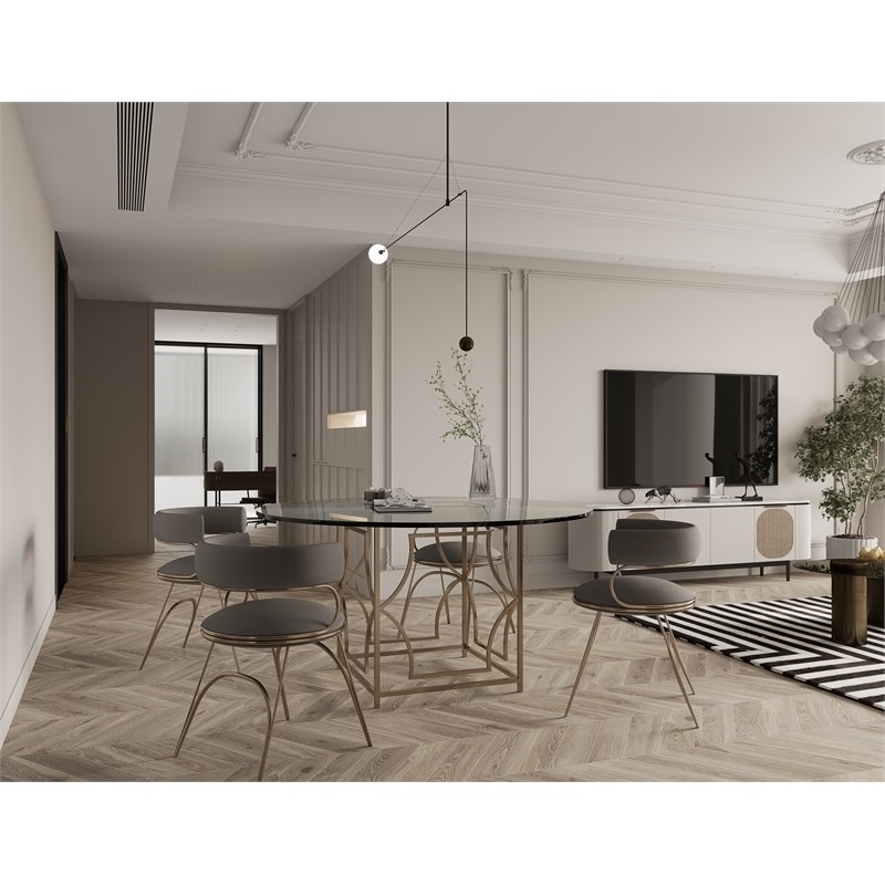 Eden Home Modern Round Modern Metal Dining Table in Brushed Brass Finish