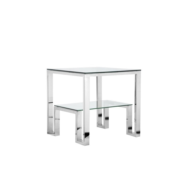 Eden Home Modern Metal and Glass Side Table in High Polish Silver Finish
