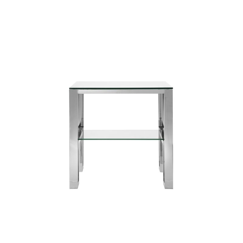 Eden Home Modern Metal and Glass Side Table in High Polish Silver Finish