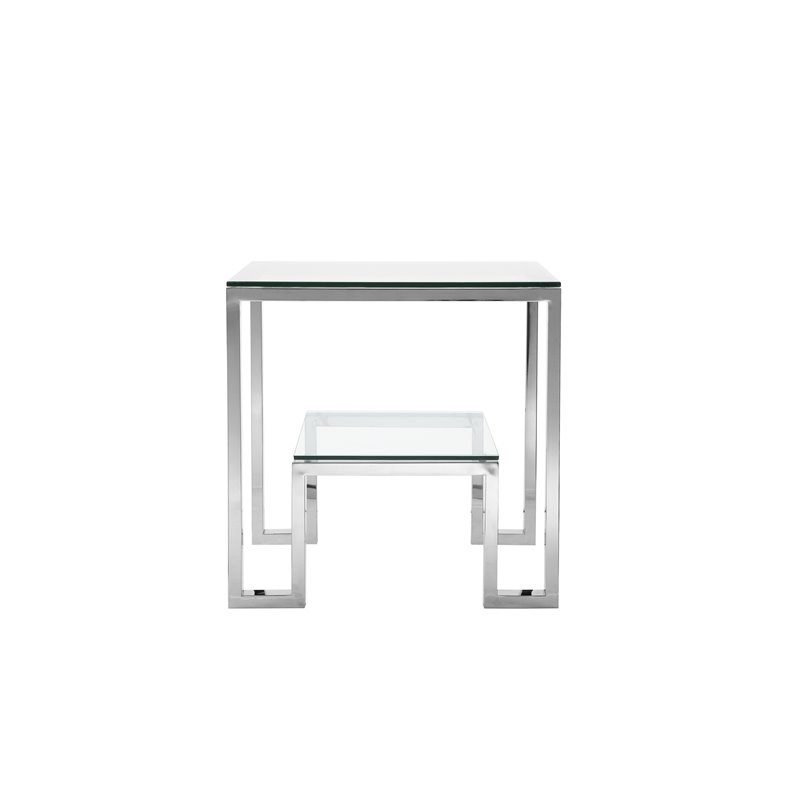 Eden Home Modern Metal and Glass Side Table in High Polish Silver Finish