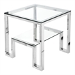 Eden Home Modern Metal and Glass Side Table in High Polish Silver Finish