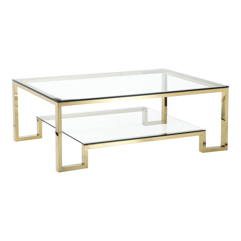 Eden Home Modern Metal and Glass Coffee Table in High Polish Gold Finish