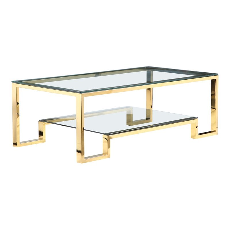 Eden Home Modern Metal and Glass Coffee Table in High Polish Gold Finish