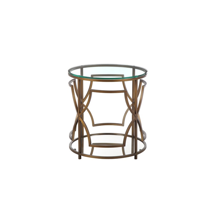 Eden Home Modern Round Metal and Glass Side Table in Brushed Brass Finish