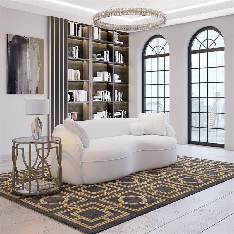 Eden Home Modern Round Metal and Glass Side Table in Brushed Brass Finish