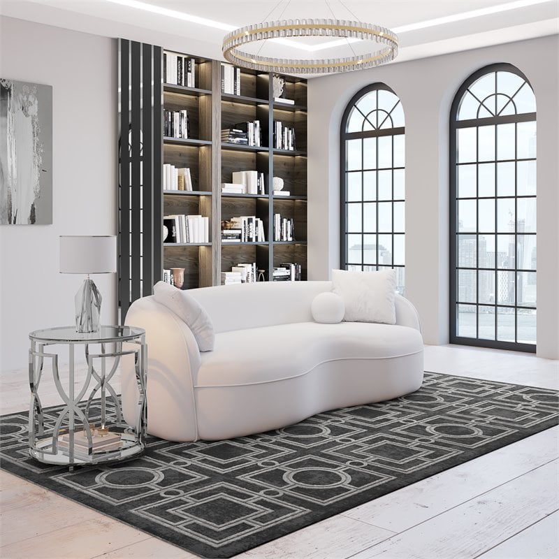 Eden Home Modern Round Metal-Glass Side Table in High Polish Silver Finish