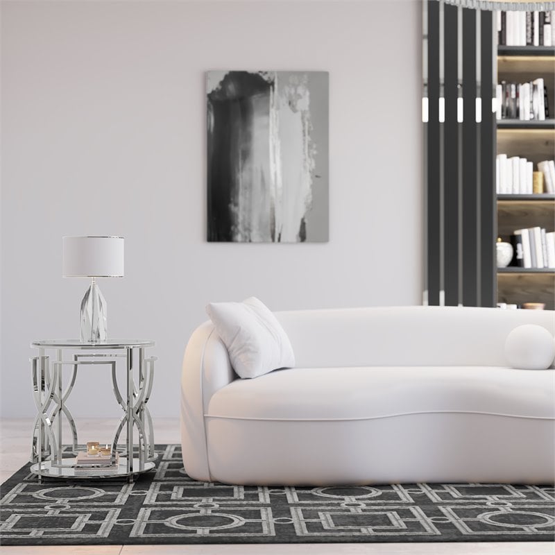 Eden Home Modern Round Metal-Glass Side Table in High Polish Silver Finish