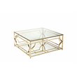 Eden Home Modern Square Metal and Glass Coffee Table in Polish Gold Finish