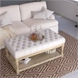 Eden Home Farmhouse Rectangular Fabric and Wood Coffee Table in White Finish