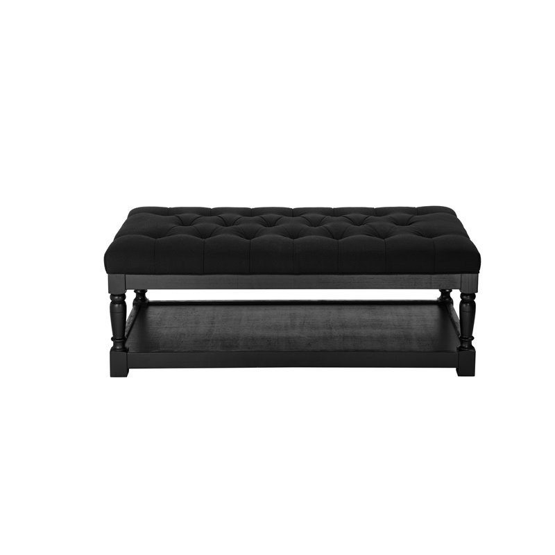 Eden Home Farmhouse Rectangular Fabric and Wood Coffee Table in Black Finish