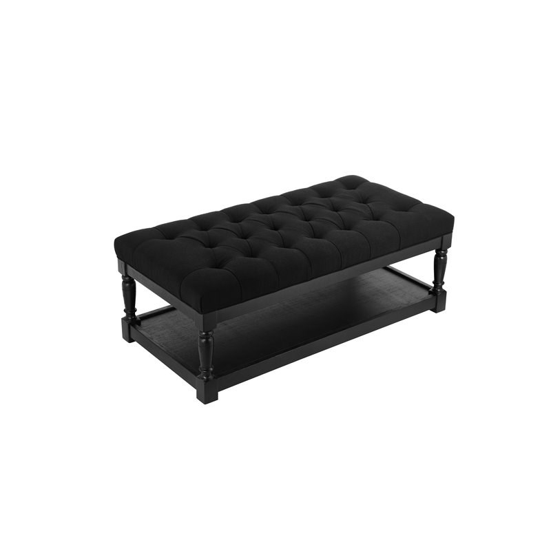 Eden Home Farmhouse Rectangular Fabric and Wood Coffee Table in Black Finish