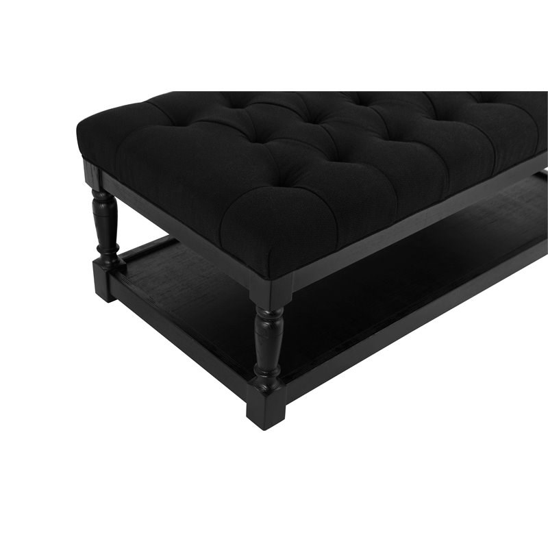 Eden Home Farmhouse Rectangular Fabric and Wood Coffee Table in Black Finish