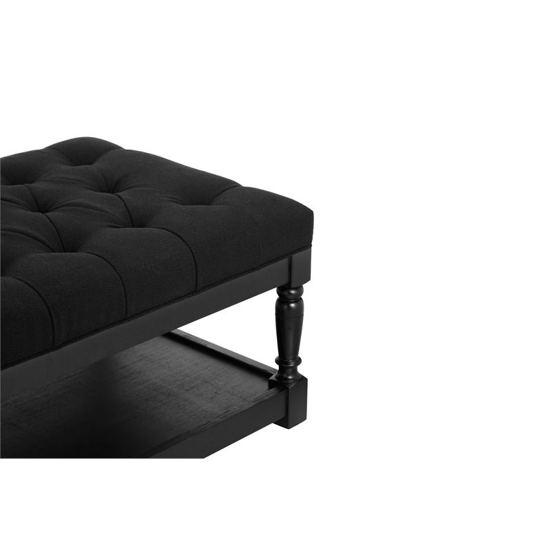 Eden Home Farmhouse Rectangular Fabric and Wood Coffee Table in Black Finish