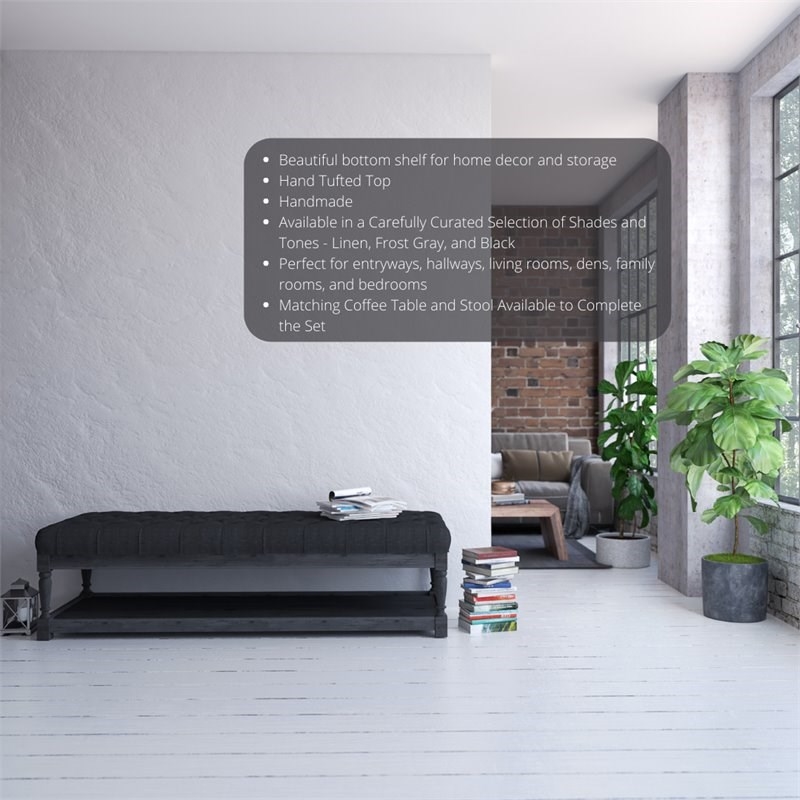 Eden Home Farmhouse Rectangular Fabric and Wood Coffee Table in Black Finish