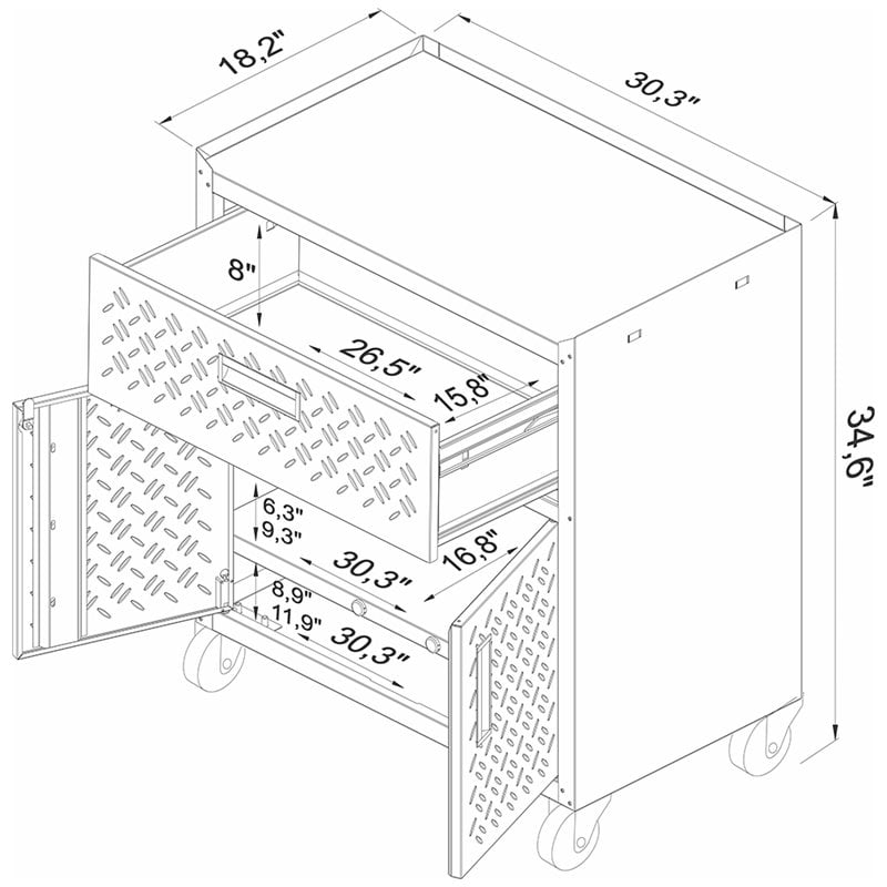 Eden Home Modern 1-Drawer Metal Mobile Garage Cabinet in Gray
