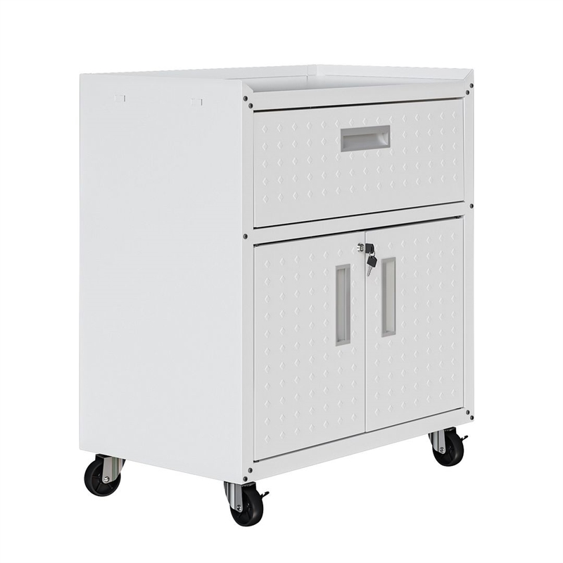 Eden Home Contemporary Wood/Metal Mobile Garage Cabinet in White