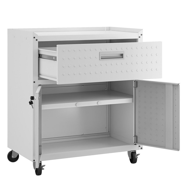 Eden Home Contemporary Wood/Metal Mobile Garage Cabinet in White