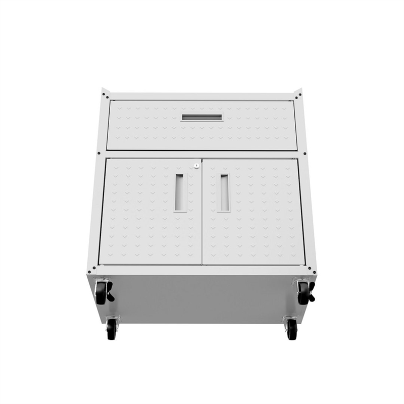 Eden Home Contemporary Wood/Metal Mobile Garage Cabinet in White