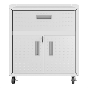Eden Home Contemporary Wood/Metal Mobile Garage Cabinet in White