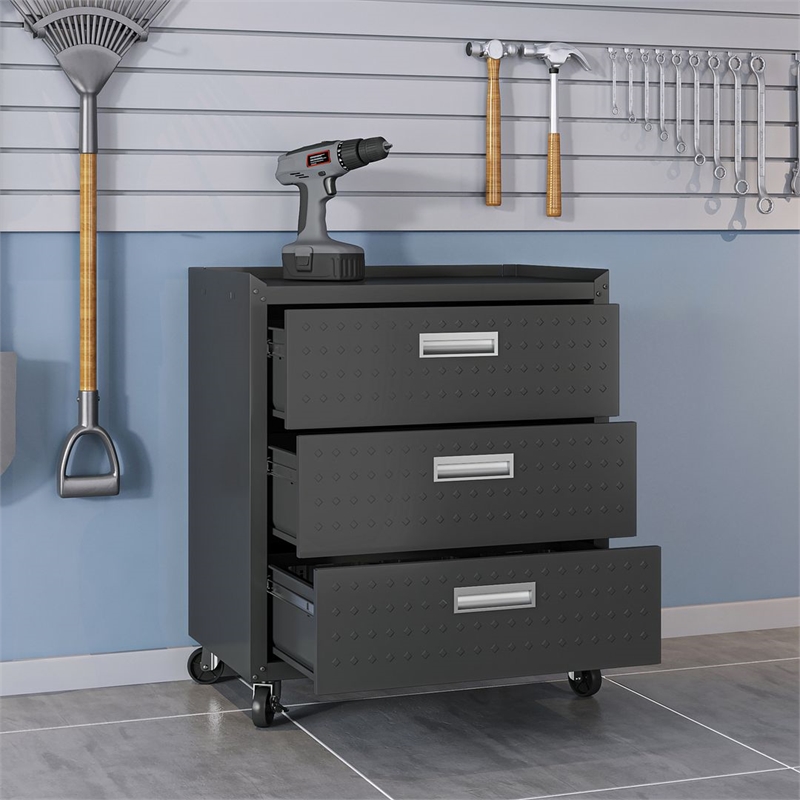 Eden Home Modern Metal Mobile Garage Chest with Drawers in Charcoal