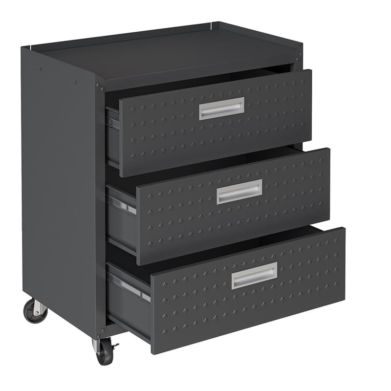 Eden Home Modern Metal Mobile Garage Chest with Drawers in Charcoal