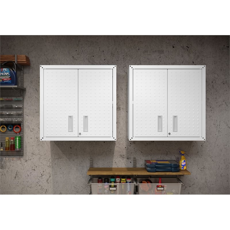 Eden Home Modern Metal Floating Garage Cabinets in White (Set of 2)