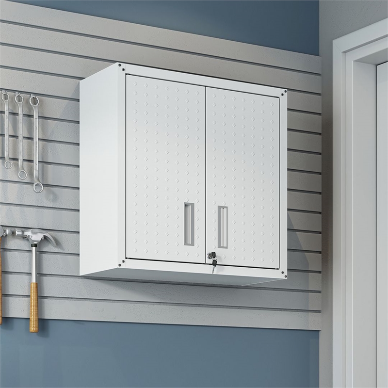 Eden Home Modern Metal Floating Garage Cabinets in White (Set of 2)