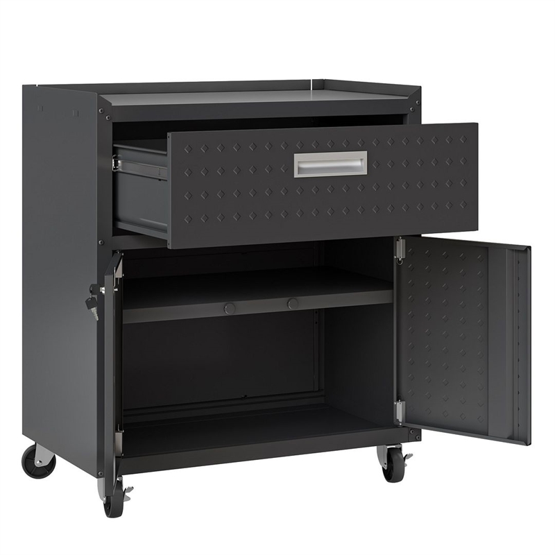 Eden Home Modern Metal Mobile Garage Cabinet with Drawer in Charcoal