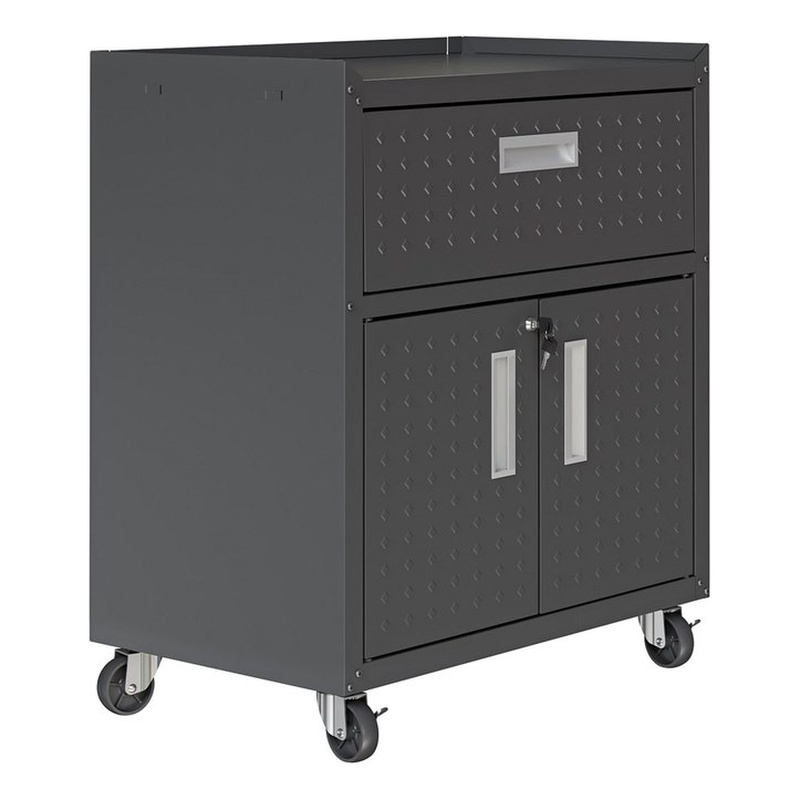 Eden Home Modern Metal Mobile Garage Cabinet with Drawer in Charcoal