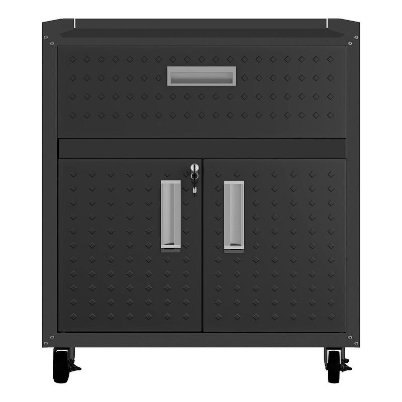 Eden Home Modern Metal Mobile Garage Cabinet with Drawer in Charcoal