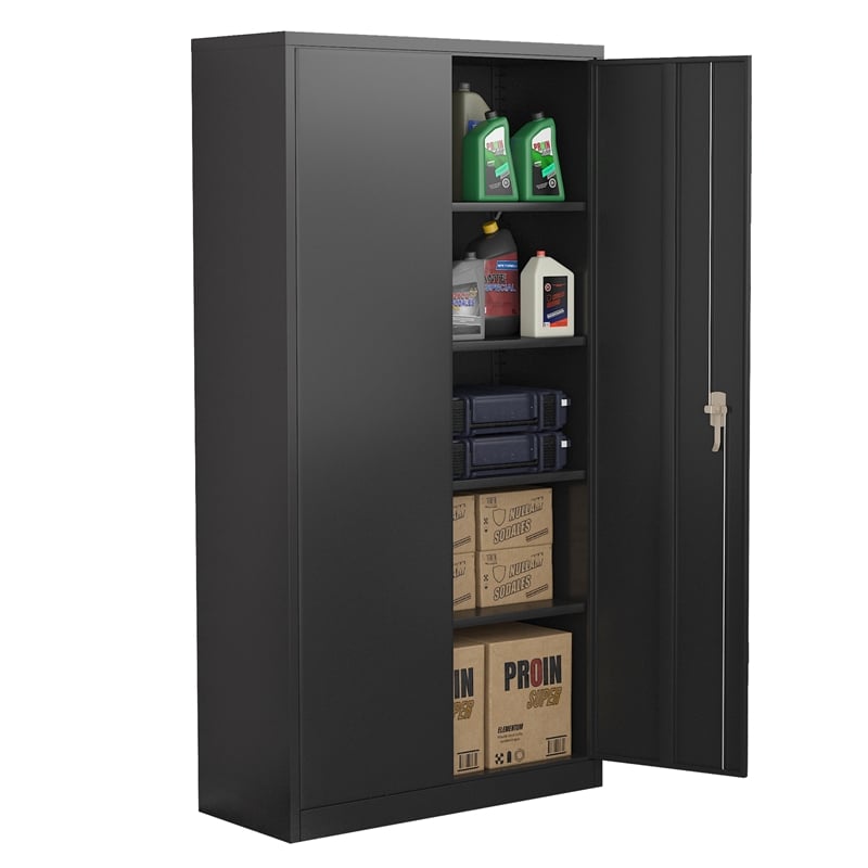 GangMei Steel Metal Locking Storage Cabinet with 4 Adjustable Shelves in Black