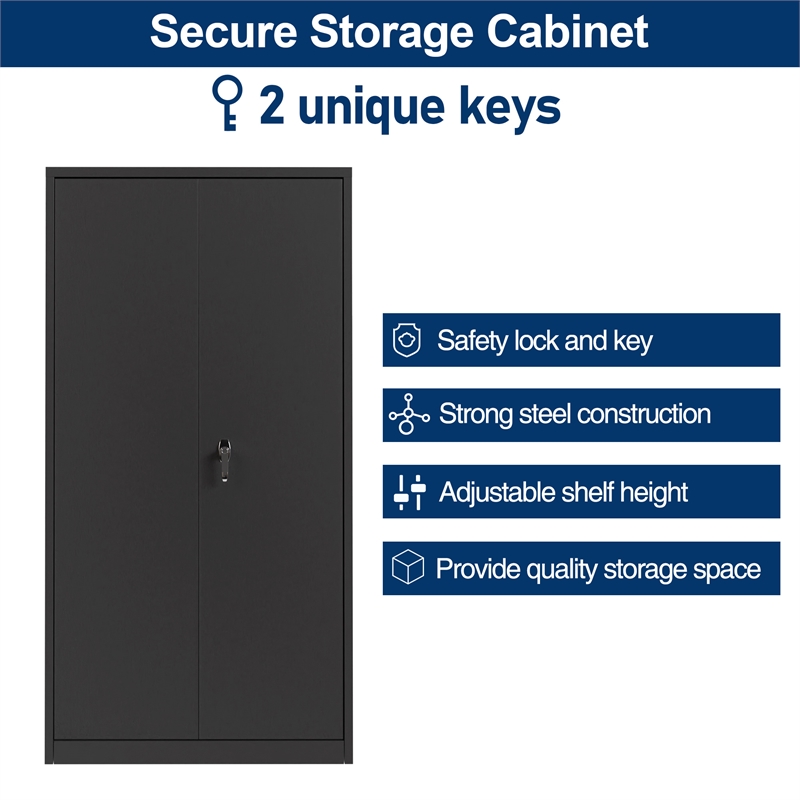 GangMei Steel Metal Locking Storage Cabinet with 4 Adjustable Shelves in Black