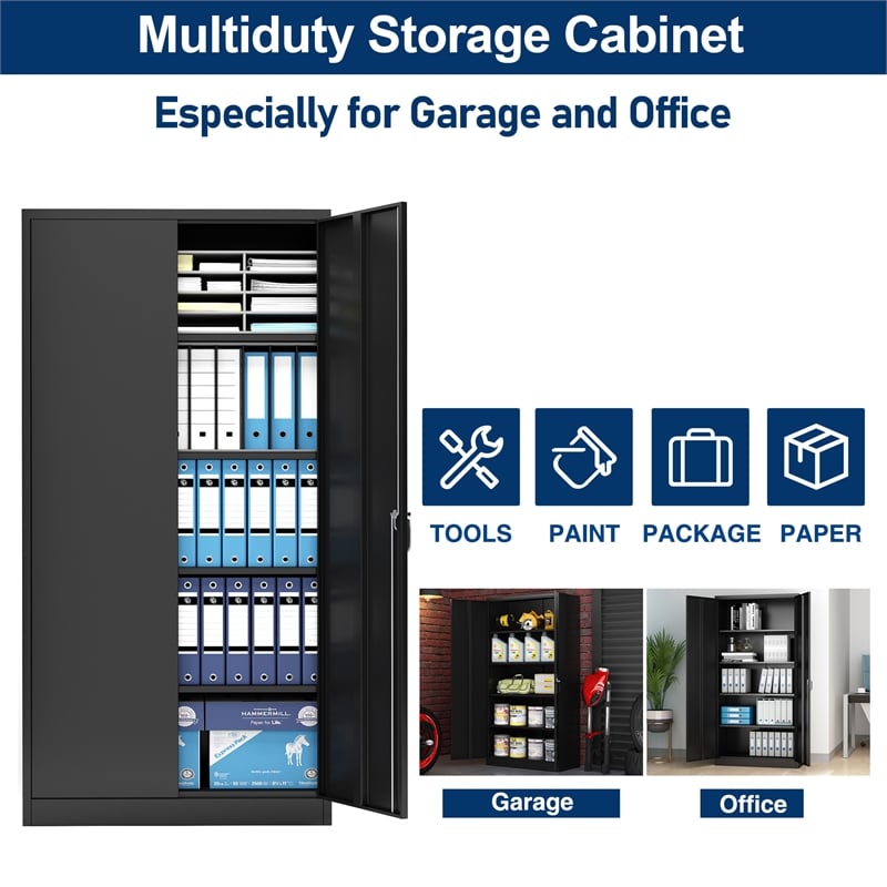 GangMei Steel Metal Locking Storage Cabinet with 4 Adjustable Shelves in Black