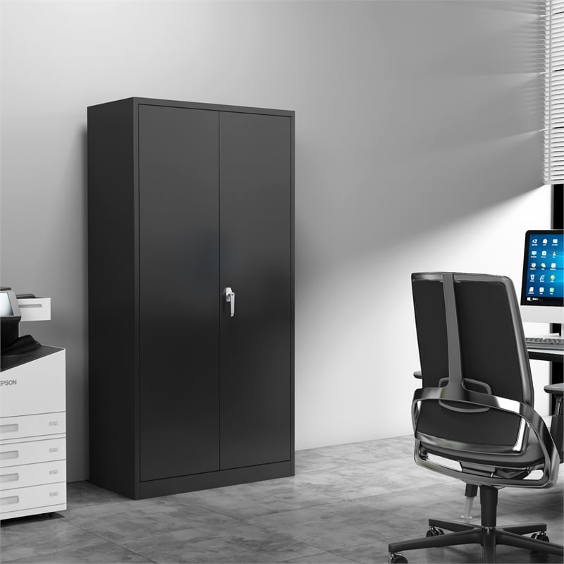 GangMei Steel Metal Locking Storage Cabinet with 4 Adjustable Shelves in Black